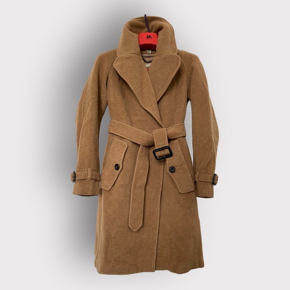 Burberry camel hair wool teddy tan trench coat jacket XS